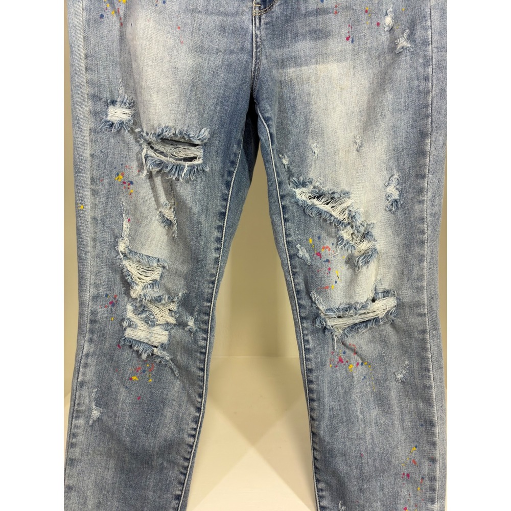 Judy Blue Boyfriend Fit Distressed Paint Splatter Jeans Light Wash 11/30 - Picture 8 of 12